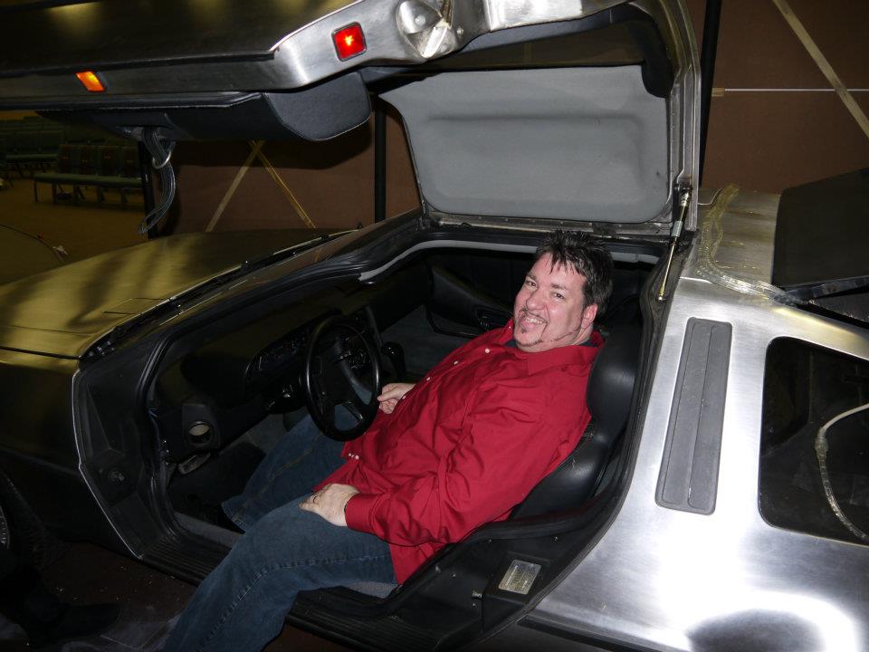 Pastor Lon in a DeLorean on Stage for Back to Future Series