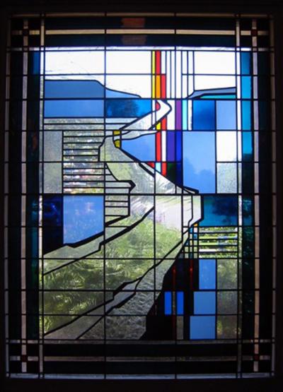 On the Road to Emmaus . . . (referenced in Luke 24:13-35) (Sanctuary stained glass window)