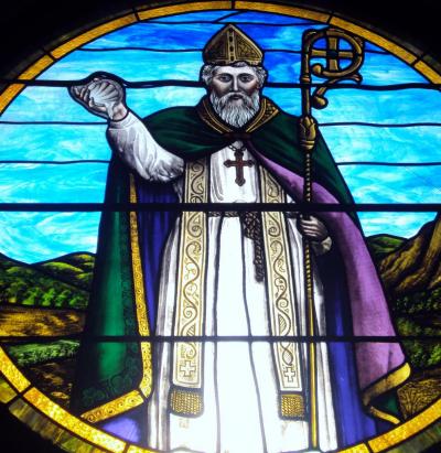 stained glass window of St. Patrick