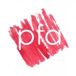 white pfa on red scribbled tilted square