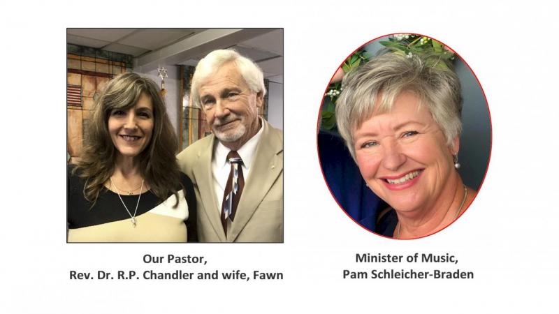 Pastor Rick and wife Fawn, Minister of Music Pam Schleicher-Braden